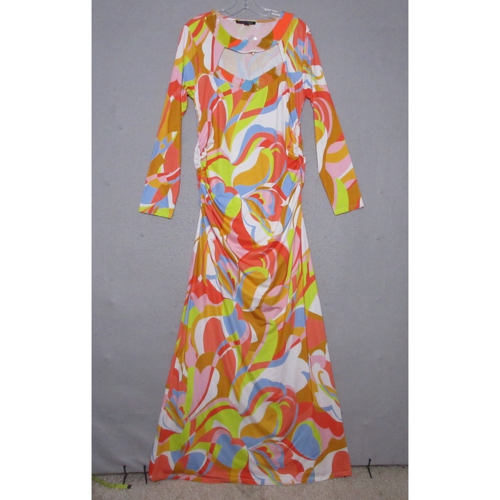Boston Proper Dress Large Sequin Maxi Cut Out Ruche Psychedelic Colorful - Picture 1 of 14